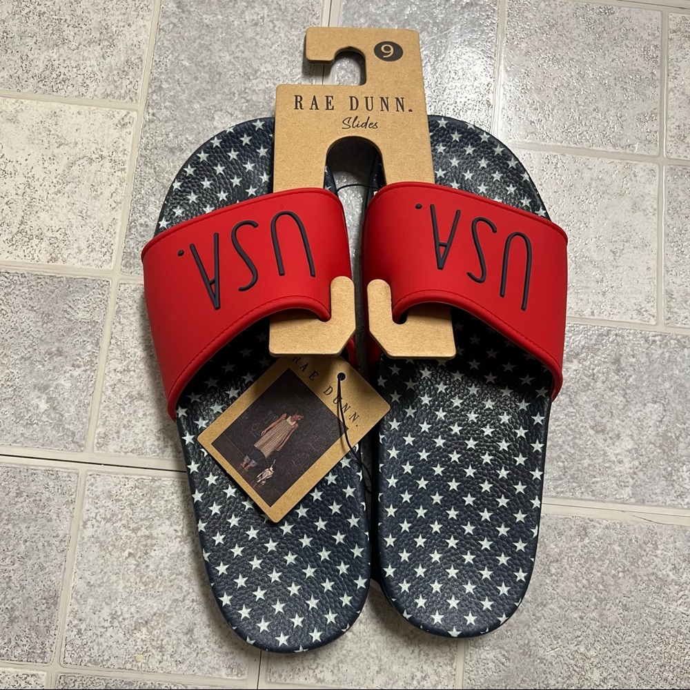 New Rae Dunn USA Red and Navy Blue Slides